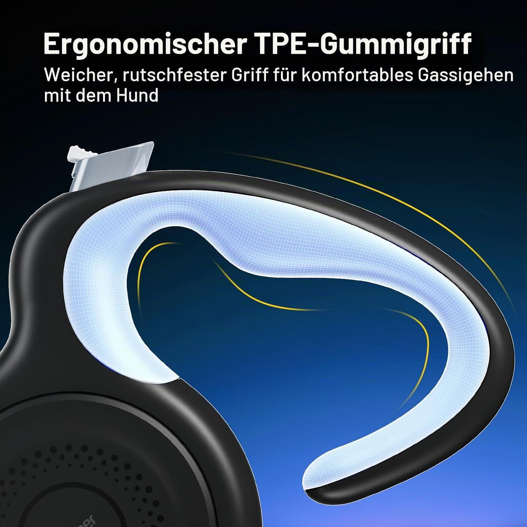 Ausziehbare Hundeleine 10ft, Automatik-Verriegelung, bissfestes Stahlkabel, 360° antiverwirrend, sto