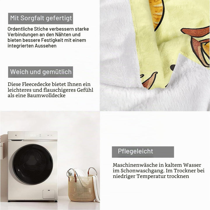 YISUMEI Kuscheldecke mit Dackel Hotdog Spass, Super weiches Fleece, Überwurfdecke für Bettwäsche Cou