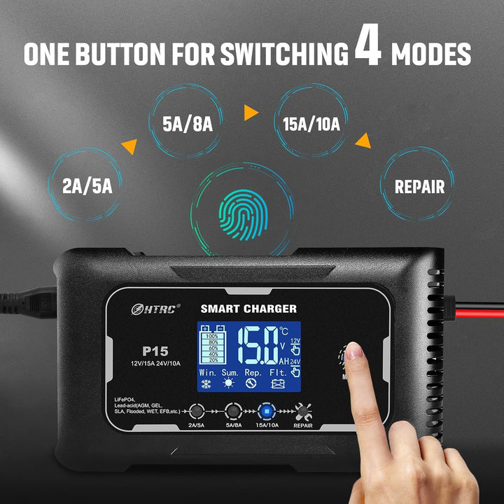 SolaMr 15A Auto-Batterie-Ladegerät, 12V und 24V Smart Automatic Battery Maintainer, Erhaltungsladege