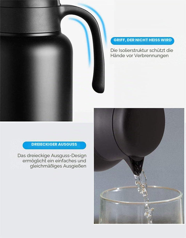 Luvan Thermoskanne, 2 l, Thermokaraffe aus Edelstahl, Warmhaltefunktion, kalt, 24 Stunden (schwarz),