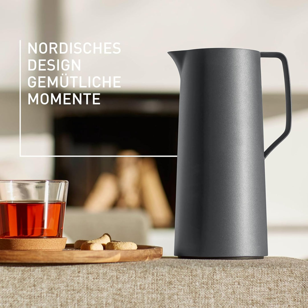 Emsa N41701 Motiva Isolierkanne | 1 Liter | Quick-Press-Verschluss | 12h heiss, 24h kalt | Glaskolbe