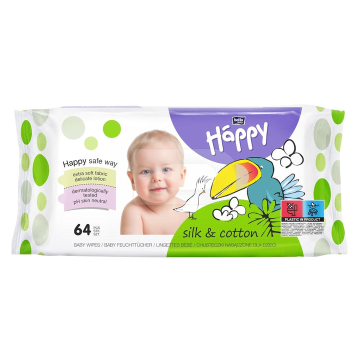 bella baby Happy Babyfeuchttücher Seide & Baumwolle, Feuchttücher für Babys mit pflegenden Extrakten