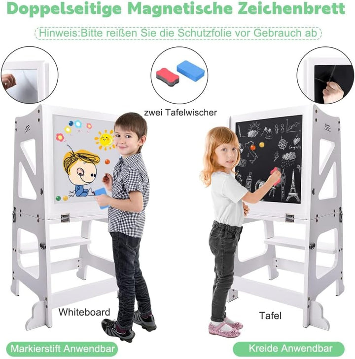 2in1 Lernturm Kinder Tritthocker Lernstuhl Kinderhocker Faltbarer Kinderschemel für Baby,mit doppels