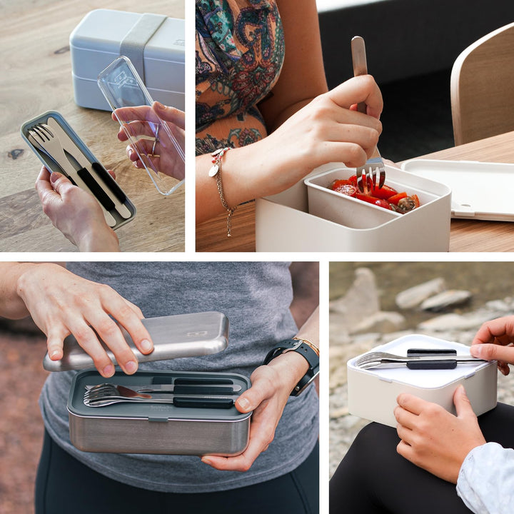 MONBENTO - Besteck für unterwegs MB Slim Box – Blau – Besteckset Lunch Box mit Etui für Bentos MB Or