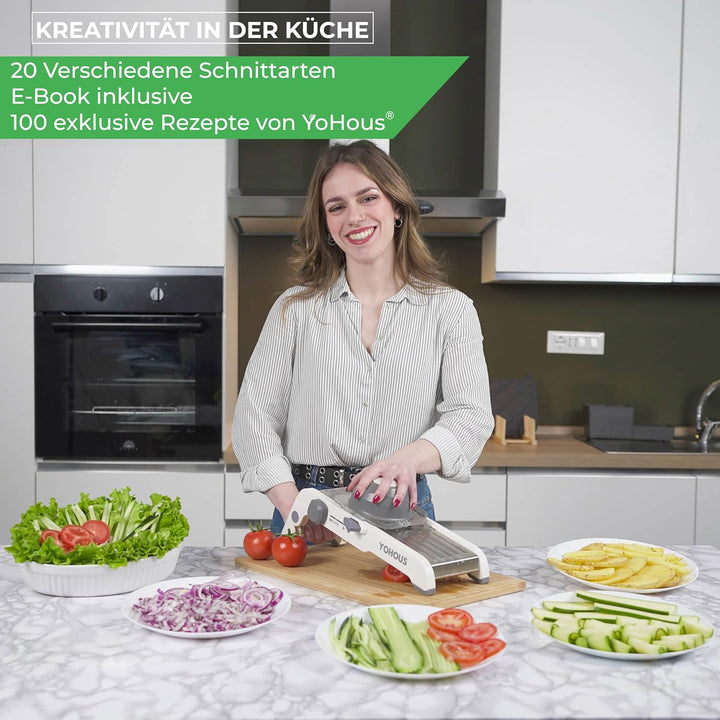 Gemüsehobel Mandoline Edelstahl – Professioneller Gemüseschneider mit einstellbarer Schnittstärke, J