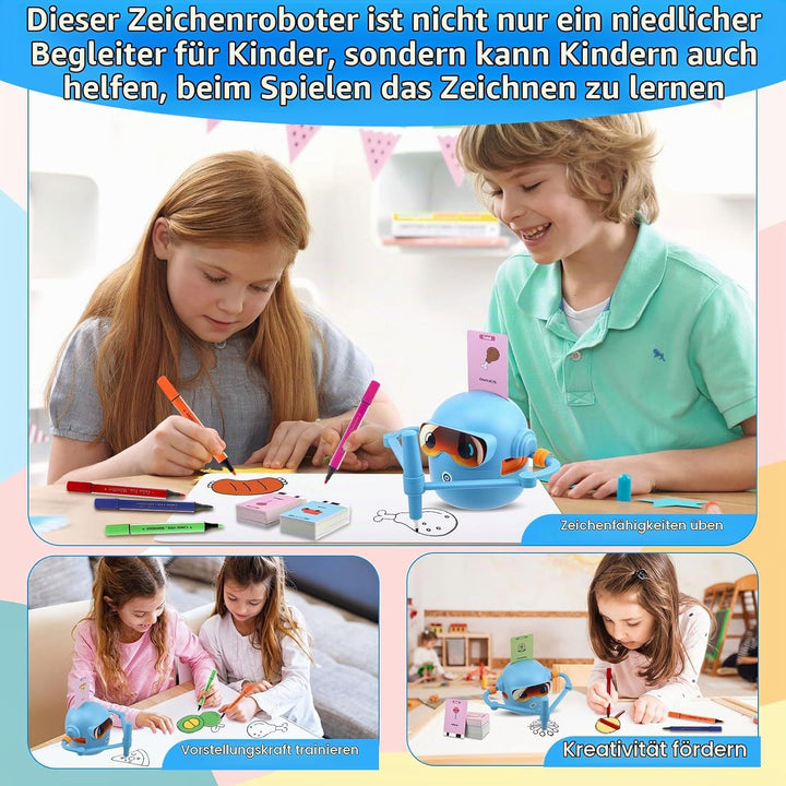Malroboter für Kinder,Zeichenroboter Kinder mit 100 Karten Sprachinteraktion Interaktives Lernspielz