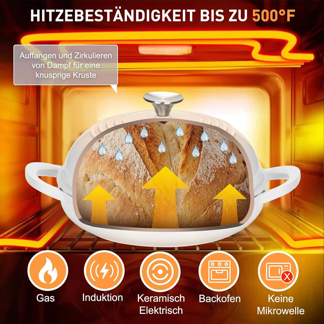 Gusseisen Topf Emaille Brot backen 6,6L Dutch Oven für Sauerteig Brot | Schmortopf mit Deckel und Gr