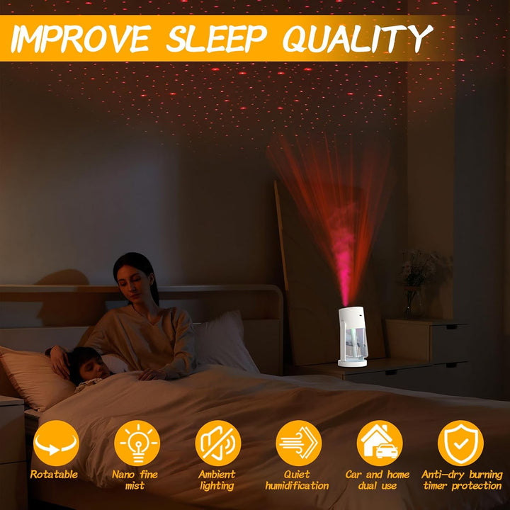 RANJIMA Luftbefeuchter, 280ml Luftbefeuchter mit LED Sternenhimmel Projektion, Desktop Humidifiers m