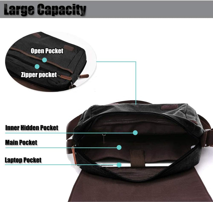 LOSMILE Herren Umhängetaschen, Leinwand Schultertaschen, Laptoptasche,Schulranzen, für Schule und Ar