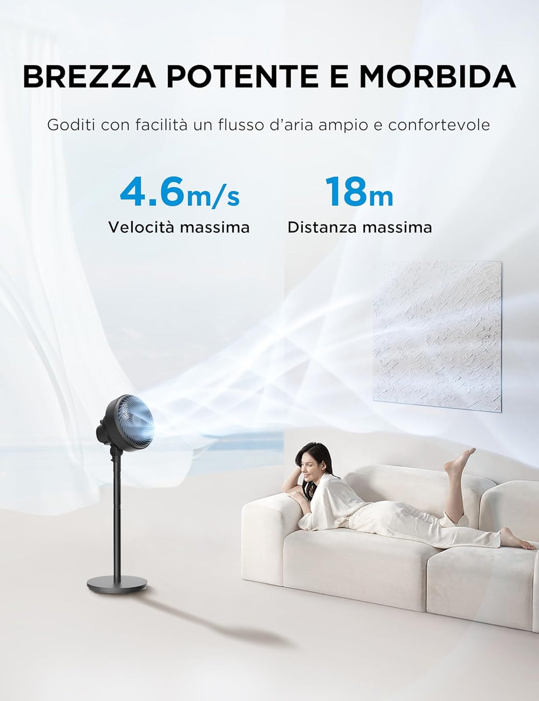 Midea Standventilator FG18-22LAPHSE(BL) 6 Turbo-Flügel, geräuscharmer DC-Motor, 15 Geschwindigkeiten