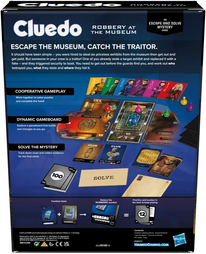 Cluedo Brettspiel Robbery at The Museum, Cluedo Escape Room Spiel, kooperatives Familienspiel Flucht