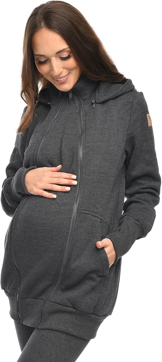 MijaCulture 3in1 Tragejacke Umstandspullover für Tragetuch für Babytrage Kängurujacke 4132 (Grau, S)