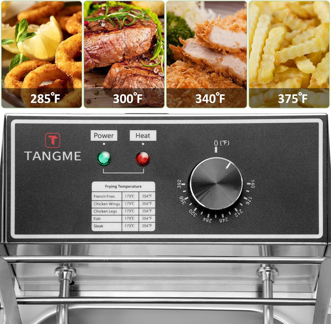 Fritteuse mit Korb 10L/12,7QT 2500W Elektrische Fritteuse 0,8mm Edelstahl Verdickt Arbeitsplatte Öl