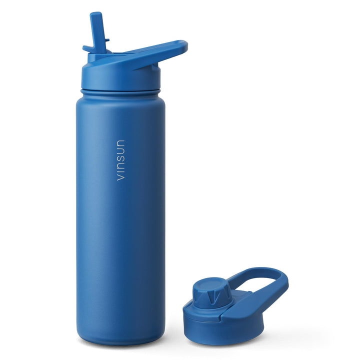 Vinsun Trinkflasche Edelstahl azurblau 750ml - auslaufsicher, Kohlensäure geeignet, BPA frei - Stroh