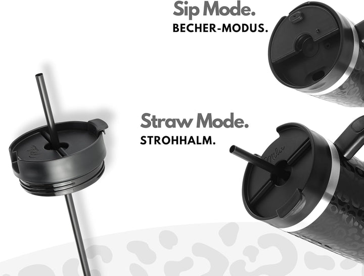 Milu Thermobecher 1,2L mit Strohhalm und Henkel 48h Eis/24h kalt/12h heiss Edelstahl Tumbler 40oz mi
