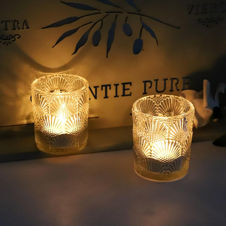 Ginkgo Biloba Teelichthalter Glas mit 12, Klare Teelichtgläser Vintage als Raumdekoration, Herbst Te