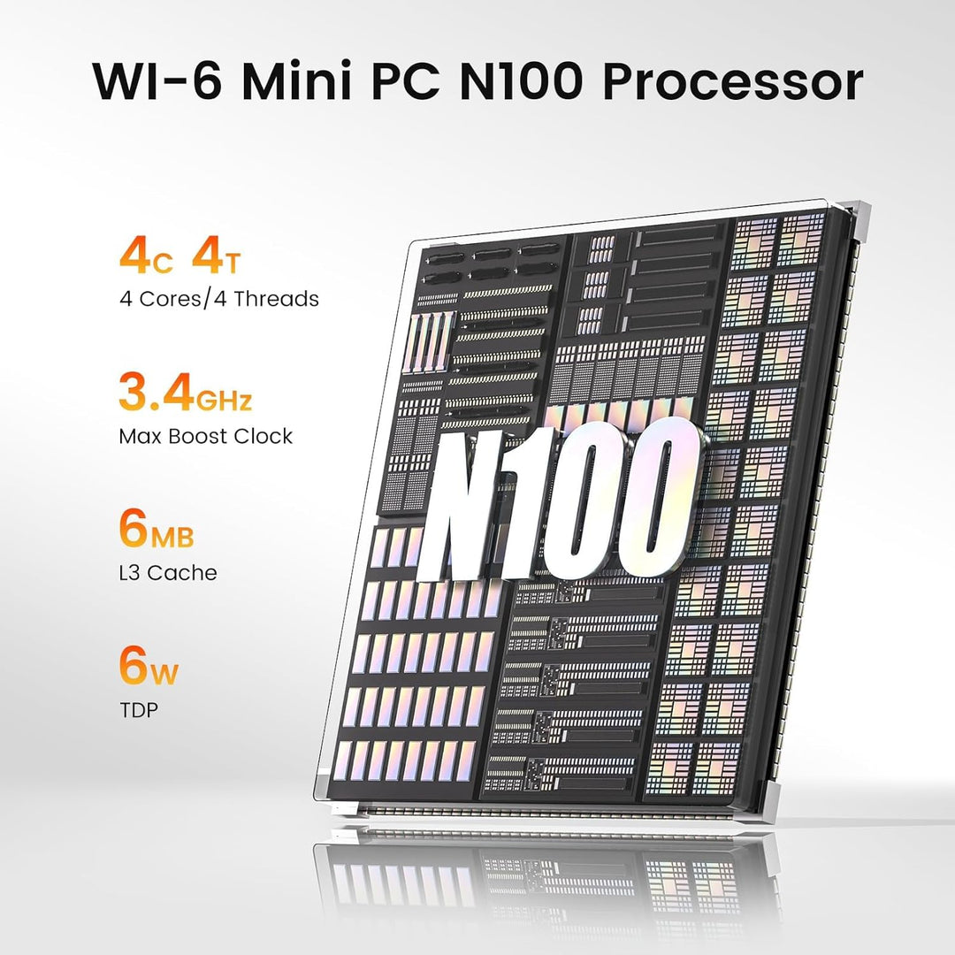 PELADN WI-6 Mini PC, 12th Gen N100 (bis zu 3,4 GHz), 16 GB DDR4 RAM, 512 GB M.2 SSD, 4K Dual Display