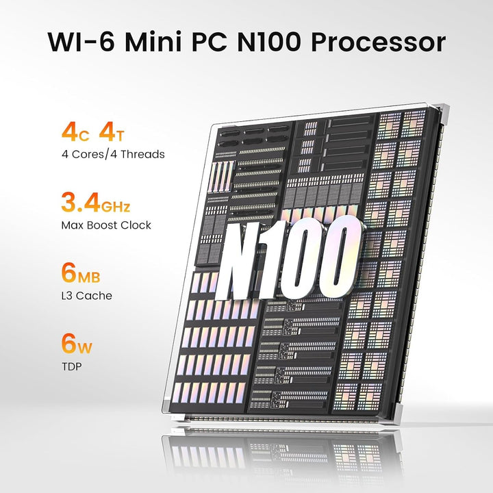 PELADN WI-6 Mini PC, 12th Gen N100 (bis zu 3,4 GHz), 16 GB DDR4 RAM, 512 GB M.2 SSD, 4K Dual Display