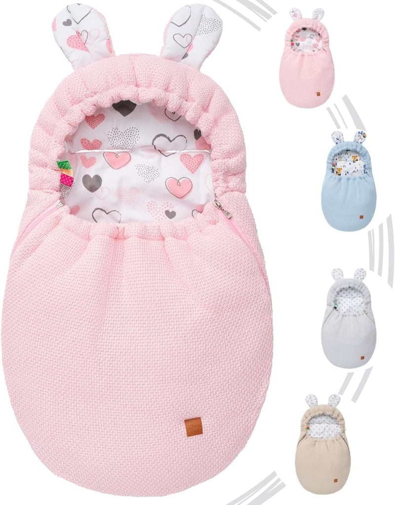 Mikos Einschlagdecke Babyschale Herbst Winter, Baby Fusssack mit Zip 100% Baumwolle GOTS Zert. Stric