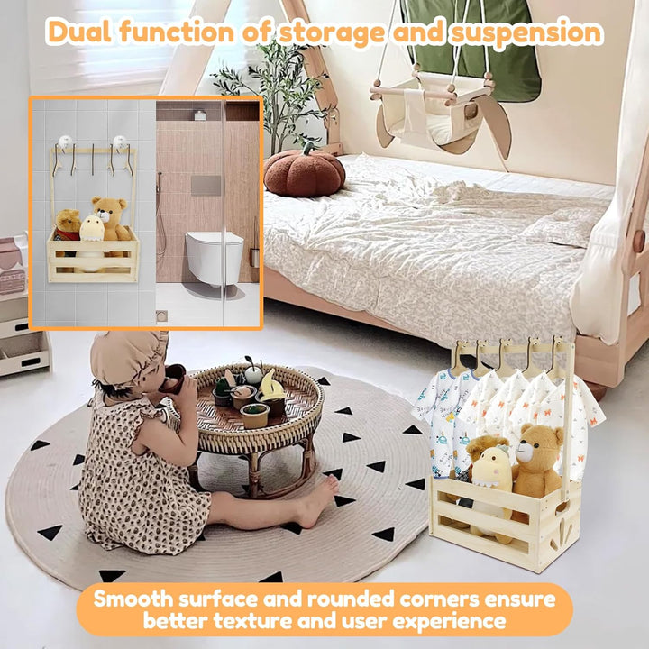 Holz Baby Geschenk Korb Mit Griff Holzkiste Baby Geschenk Mit 5 KleiderbüGel KleiderstäNder Aufbewah