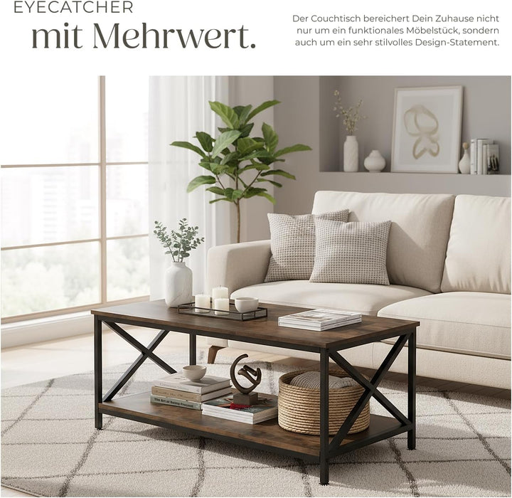 tectake® Couchtisch Holz und Metall, Wohnzimmertisch 100 x 55 x 45,5 cm, Couchtisch mit Stauraum Sof