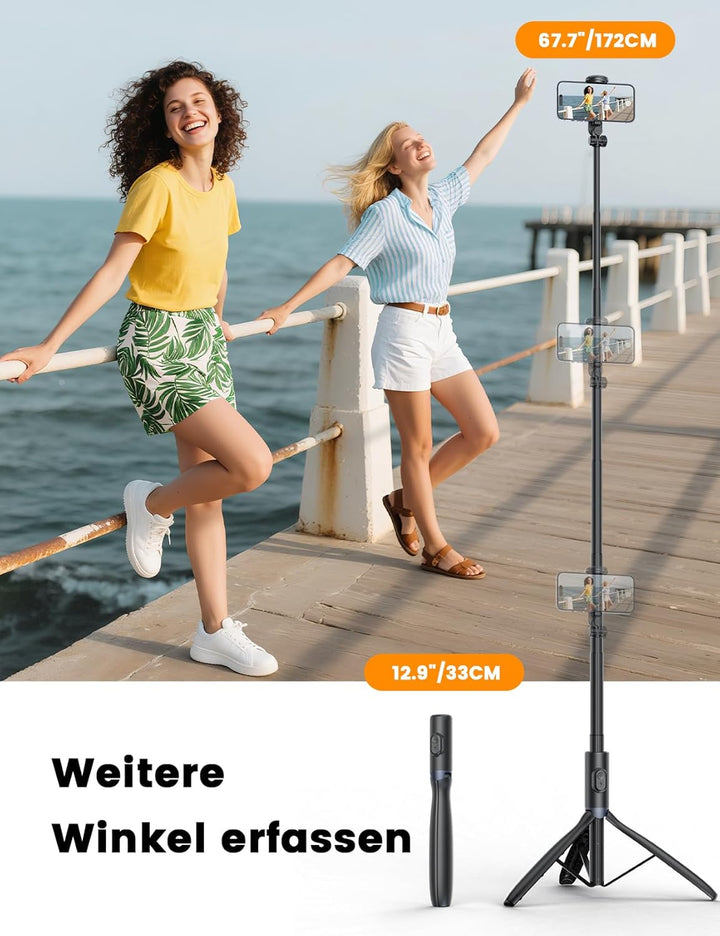 ANXRE Handy Stativ mit Licht, NT99 172cm Selfie-Stick für Smartphone & Kamera, Lichtstativ für Video
