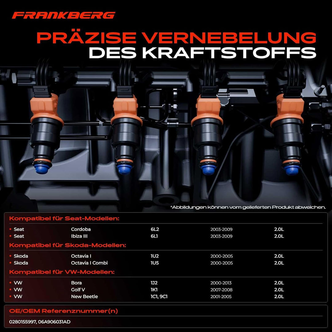 Frankberg 4x Einspritzventil 2.0L Benzin Kompatibel mit Octavia I 1U2 1U5 1999-2007 Golf IV 1J1 1998