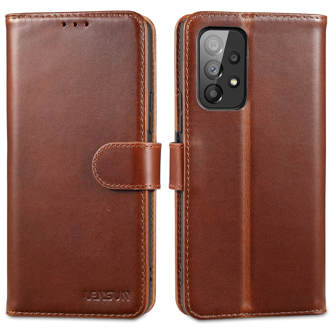 LENSUN Echtleder Hülle für Samsung Galaxy A53, Handyhülle [Echtes Leder] [Magnetverschluss] [RFID Sc