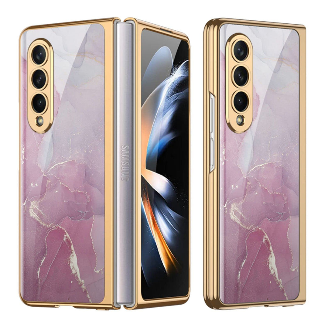 COQUE Galaxy Z Fold 4 5G Hülle,ultradünnes 9H Glas glänzend lackierte Handyhülle,Faltbare Handyhülle