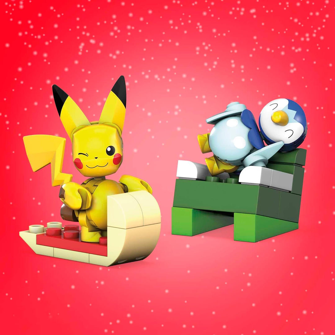 MEGA Pokémon Adventkalendar, Ferienkalender mit 202 Teilen, 2 posierbaren Figuren und Zubehör, für K