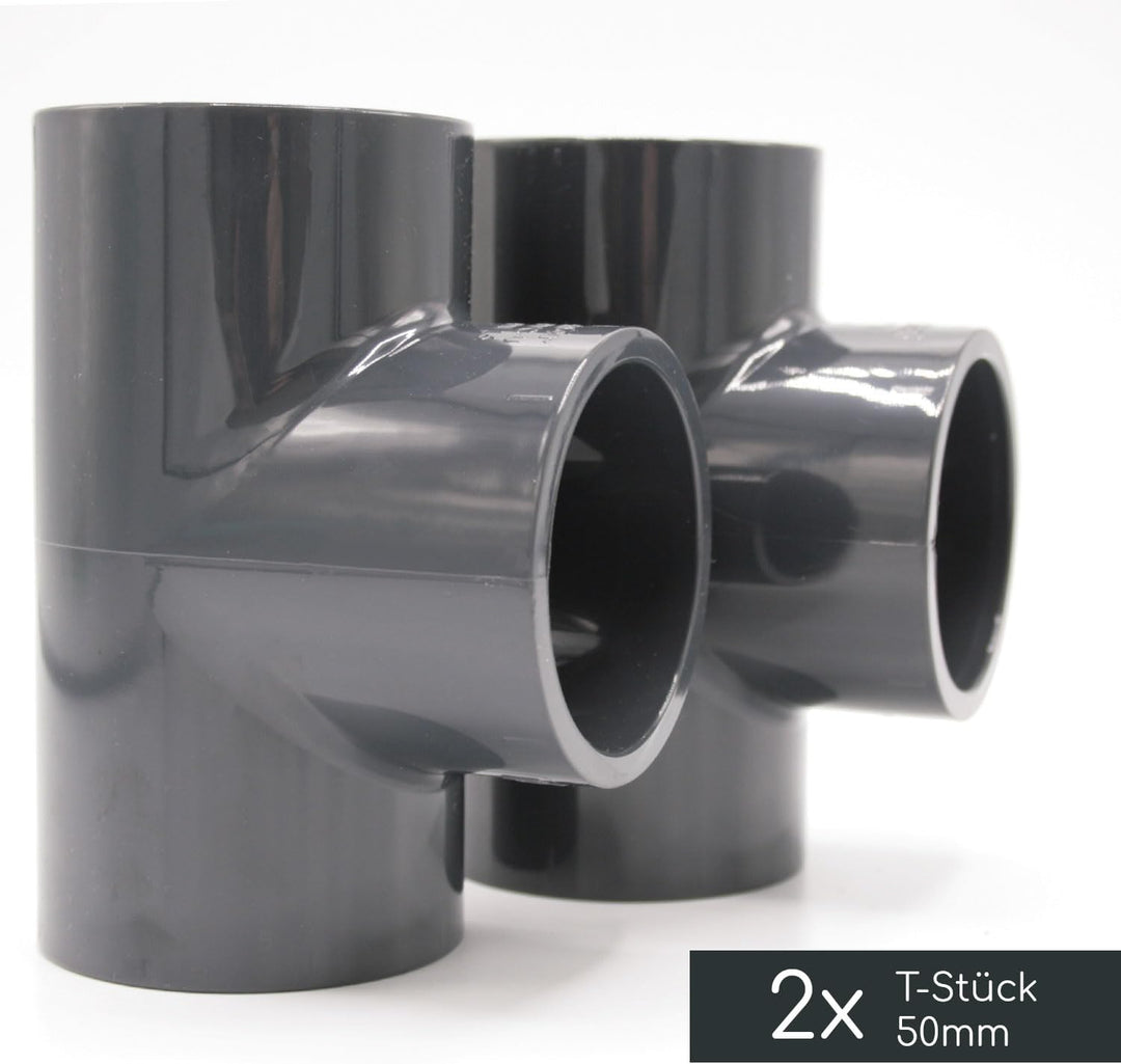 2 Entleerungs-Sets für PVC Verrohrungen und Pools I 2x T-Stücke 50 mm I 2x Reduzierungsstück 50 mm x
