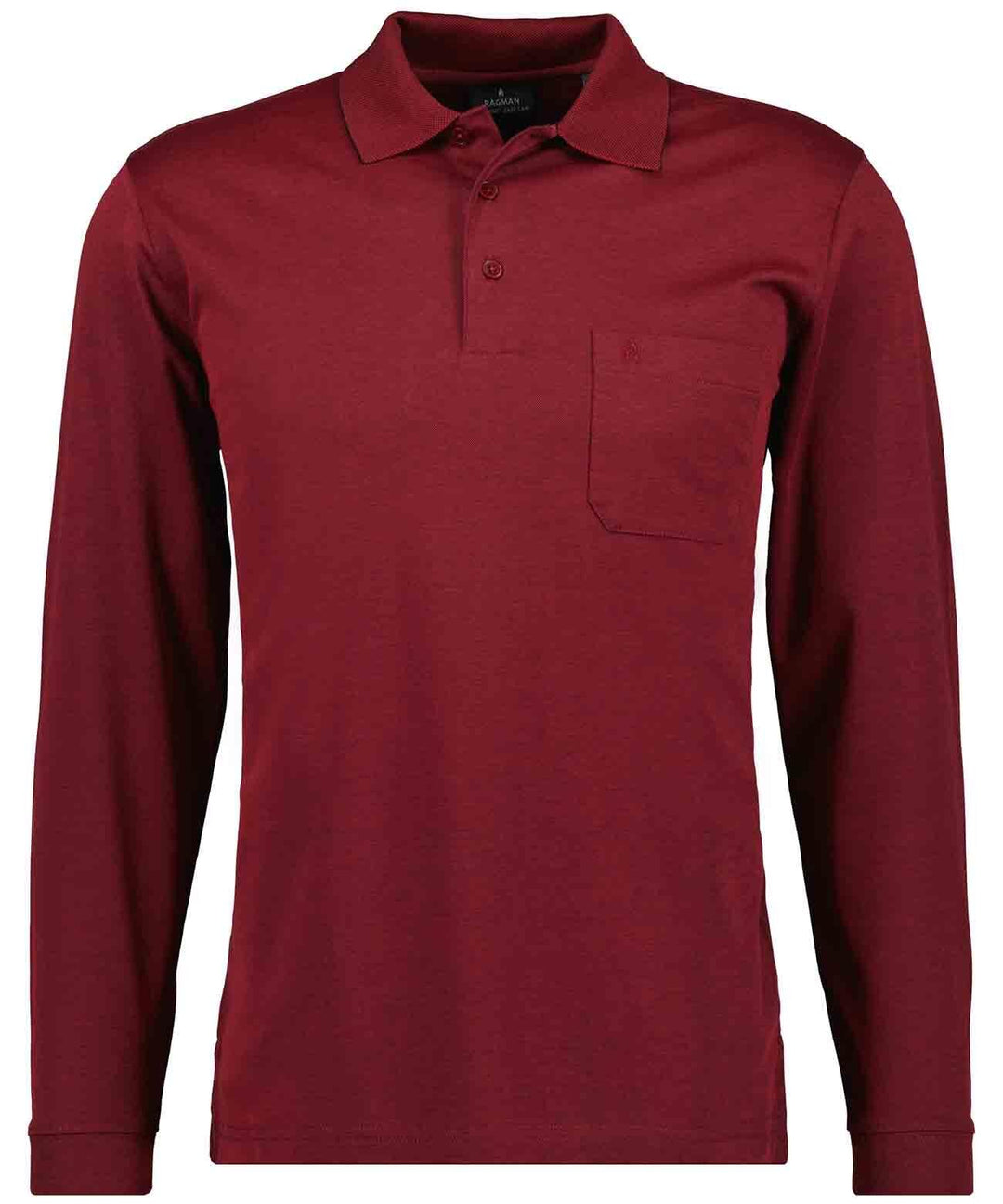 RAGMAN Herren Softknit-Polo mit Brusttasche, Langarm S Rot-060, S Rot-060