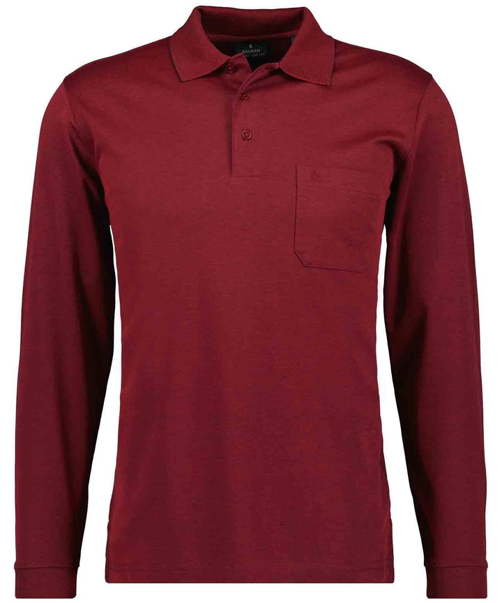RAGMAN Herren Softknit-Polo mit Brusttasche, Langarm S Rot-060, S Rot-060