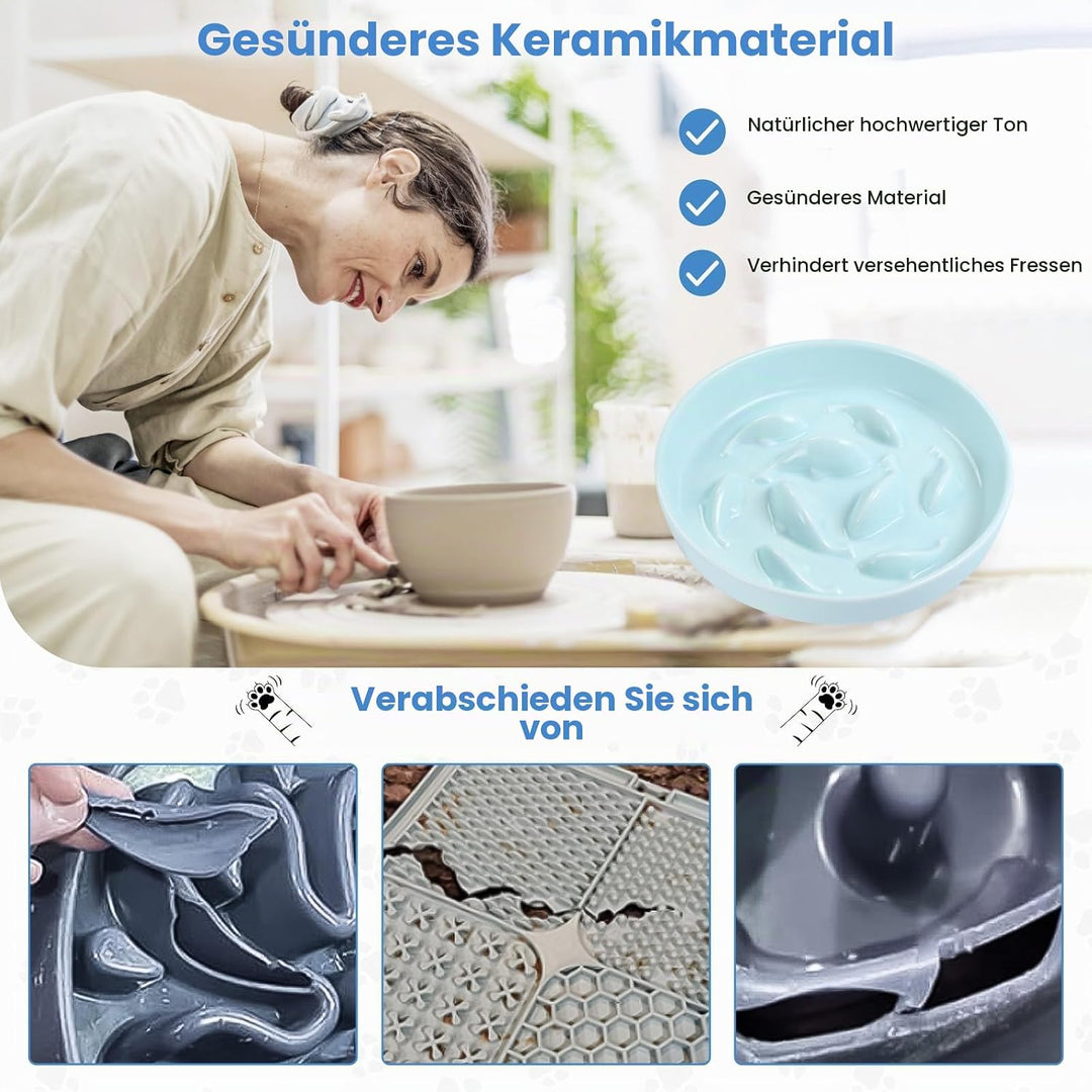 IDOGCHEW Anti Schling Napf Keramik, Antischlingnapf Katze mit Hohen Rändern gegen Herausfallen und E