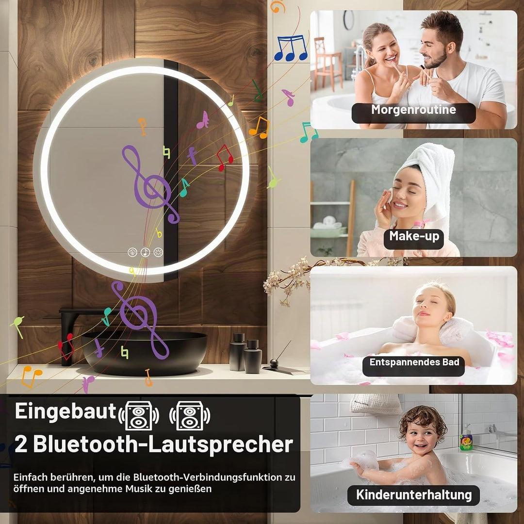 60cm Rund Bluetooth Spiegel Badezimmerspiegel mit Beleuchtung | Spiegel mit Beleuchtung, Wandspiegel
