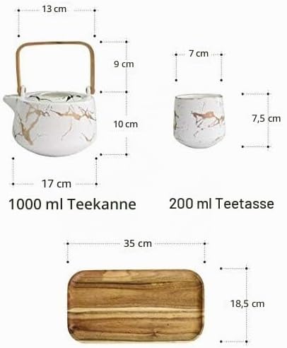 KKGUD Japanischer Stil Keramik Teeset, elegante Teekanne und 4 Teetassen mit Holztablett für Nachmit