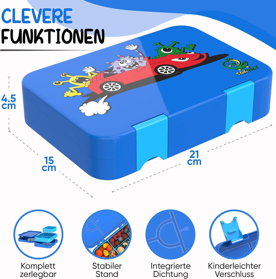 TAKWAY Brotdose Kinder mit Fächern 4+2 - robust & kinderfreundlich - Bento Box Lunchbox für KiTa Sch