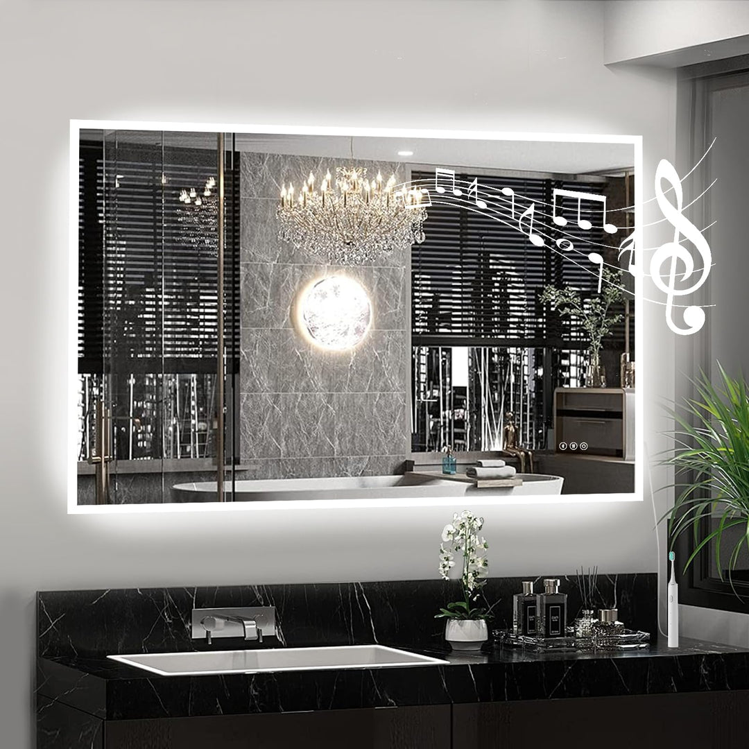 100x70cm LED Spiegel Bad Mit Bluetooth, Badezimmerspiegel Mit Licht, Badspiegel Badezimmer mit Defog