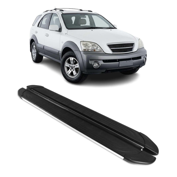 OMAC Trittbretter Seitenschweller kompatibel mit Kia Sorento 2002-2009 Aluminium Schwarz Silber APA