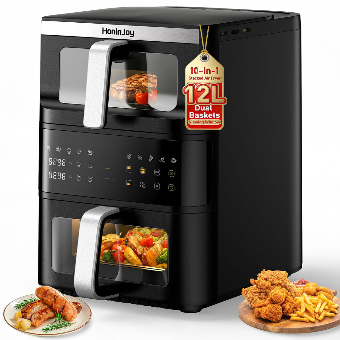 12L Air Fryer 2 Kammern,Vertikale Doppelkammer 10-in-1 Voreingestellten Programmen Heissluftfritteus
