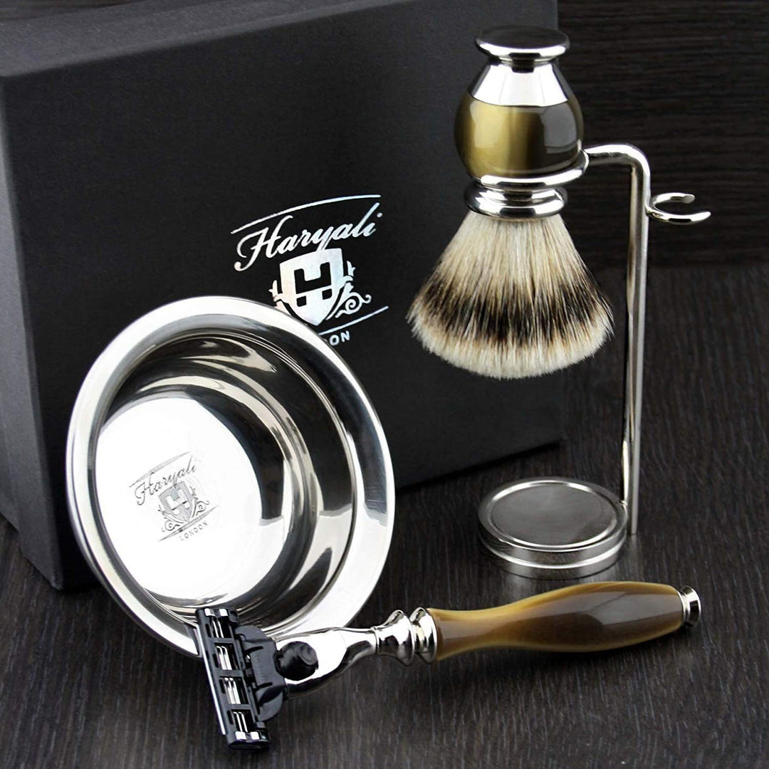 Simulierte Horn und Nickel 4 Stück Männer Rasieren Set mit Gillette Mach 3 (austauschbare Kopf) Rasi