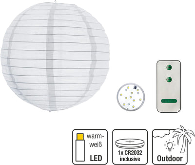 Hellum LED Lampions aussen wetterfest, 1x LED für Lampions mit Fernbedienung, 1x 30cm Lampions weiss