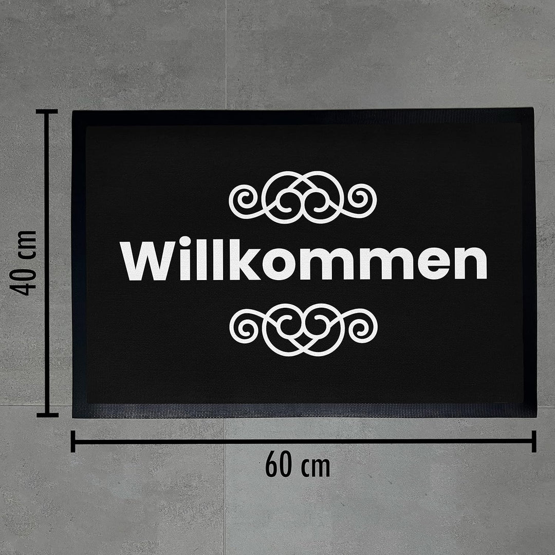 Trendation - Willkommen Fussmatte Grafik Schmutzfangmatte Geschenk Aussen Innenbereich 60x40 cm Wasc