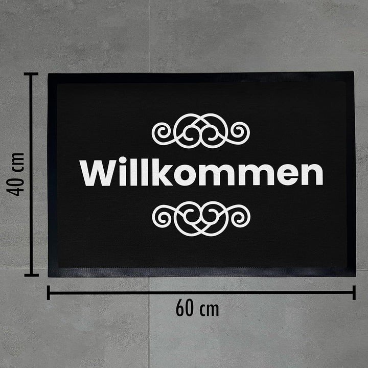 Trendation - Willkommen Fussmatte Grafik Schmutzfangmatte Geschenk Aussen Innenbereich 60x40 cm Wasc