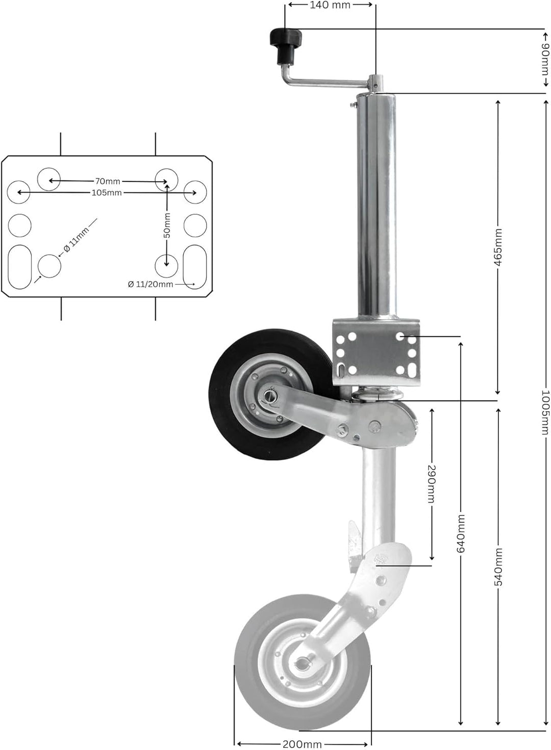 The Drive | Anhänger Stützrad 400KG | vollautomatik | Ø 60mm Rohr mit Anbauflansch | perfekt für Anh