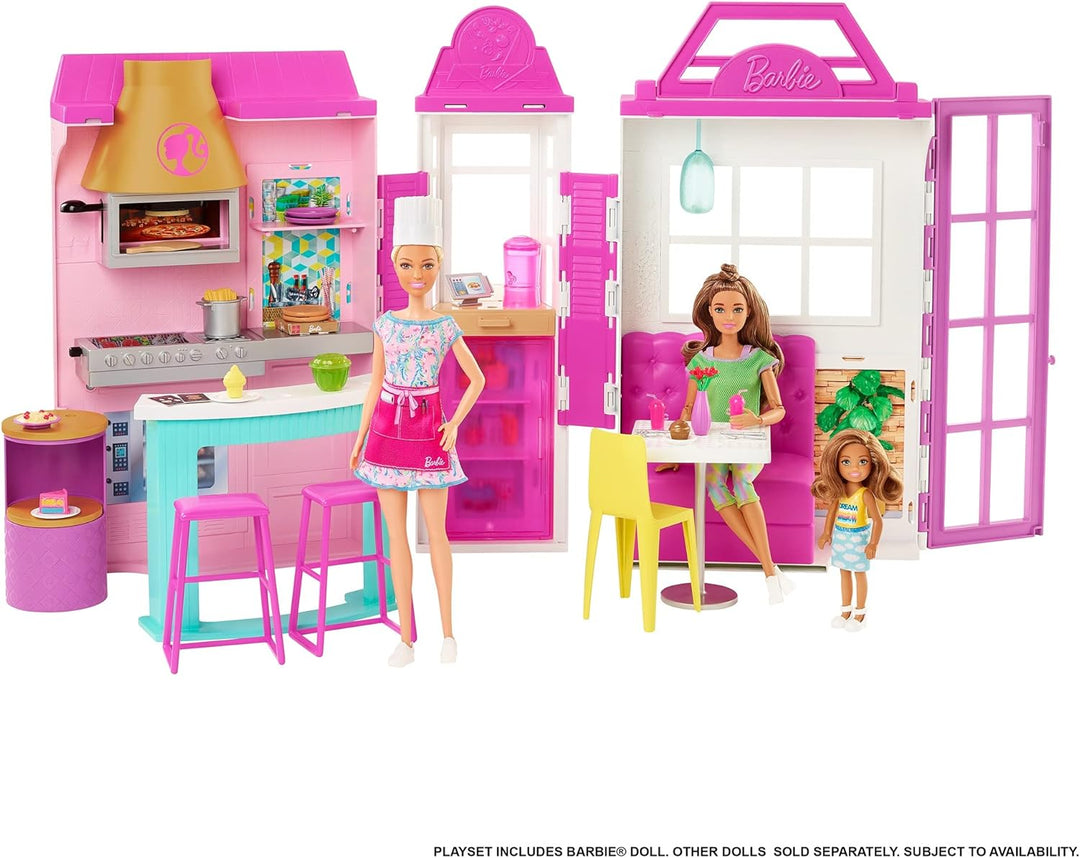 Barbie HBB91 - Cook'n Grill Restaurant Spielset, mit Köchin Puppe, Freundin und kleinem Mädchen, auf