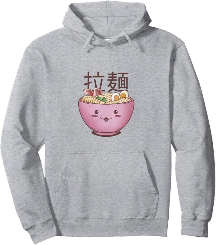 Kawaii Ramen Schale lächelnd mit japanischer Schrift Grafik Pullover Hoodie