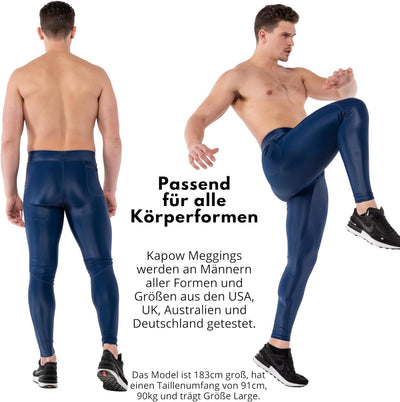 Kapow Meggings: Glänzende, Lange Herren Performance Leggings mit Kompression für Sport wie Fitness,