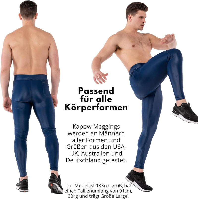 Kapow Meggings: Glänzende, Lange Herren Performance Leggings mit Kompression für Sport wie Fitness,