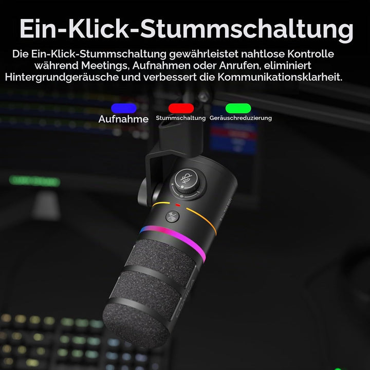 COMICA EJoy D10 Pro Mikrofon Cardioid Dynamisches USB-C/XLR Mikrofon mit 48kHz/24bit, RGB-Beleuchtun